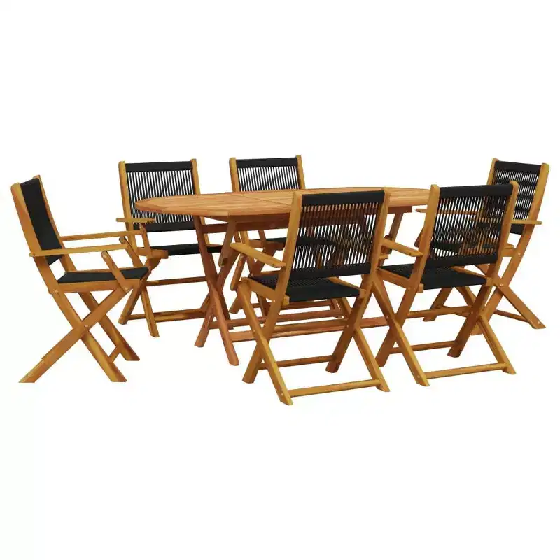 vidaXL Garden Dining Set Black and Wood Solid Acacia Wood and Polypropylene