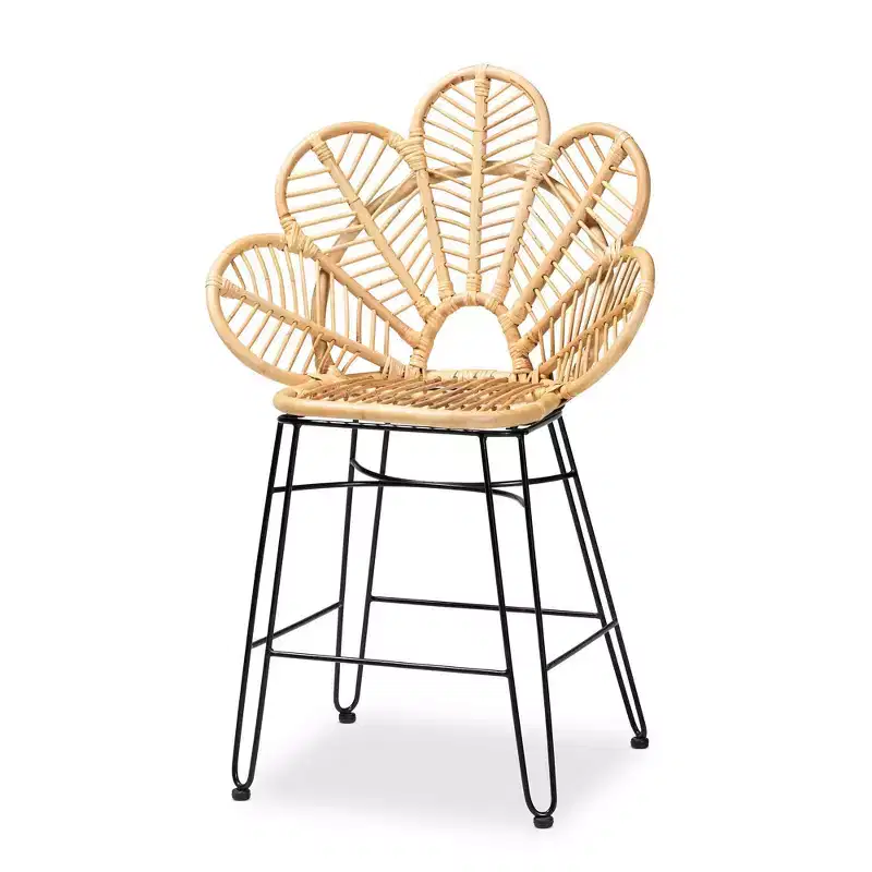 Garan Rattan and Metal Counter Height Barstool Natural/Black - bali & pari: Bohemian Style, 24.5 Seat Height