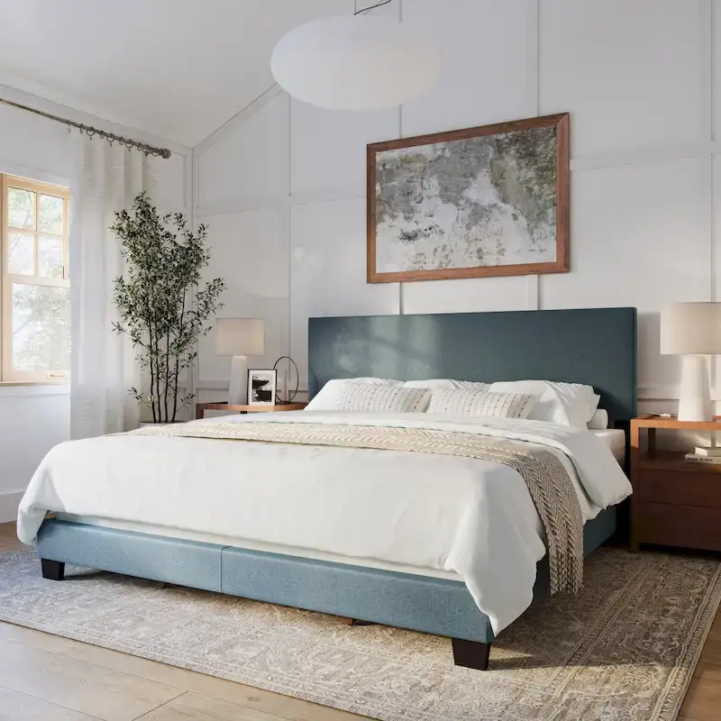 Modern King Bed with Upholstered Headboard (Box Spring Required)