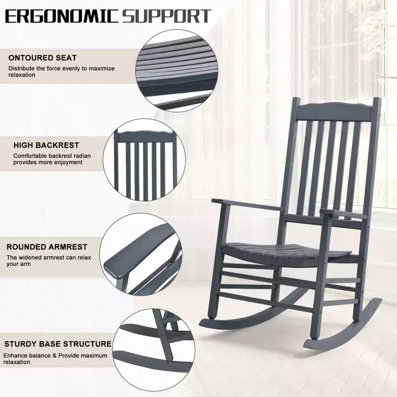 Karl Home | 24-Inch Solid Wood Patio Rocking Chair