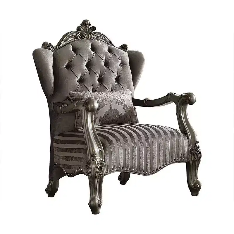 Versailles Chair with 1 Pillow Velvet/Antique Platinum Finish - Acme Furniture