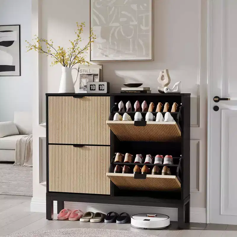 TruAIR 4-Drawer Shoe Cabinet - Narrow Freestanding Entryway Organizer with Metal Legs for Hallway/Foyer