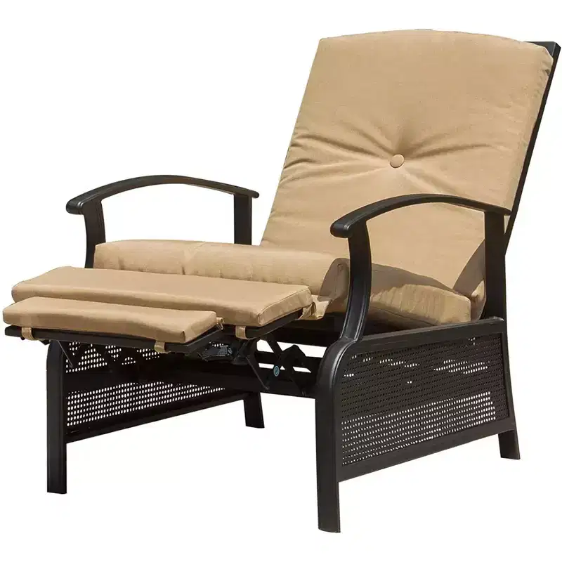 CLIHOME Outdoor Adjustable Lounge Chair,Patio Extendable Metal Frame Recliner Chair with Cushions