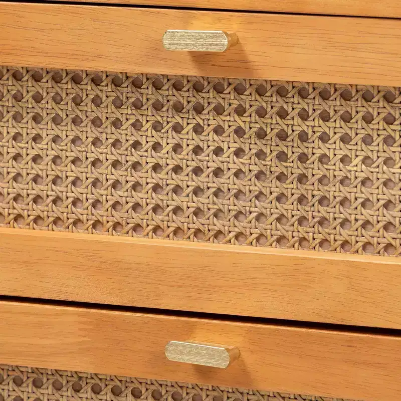 Baxton Studio Jenn Wood 6 Drawer Dresser with Distressed Finished Rattan Golden Brown/Distressed Rattan