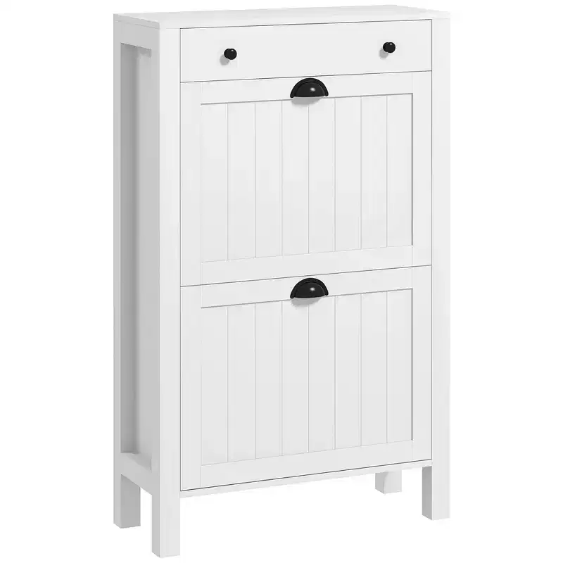 HOMCOM Shoe Storage Cabinet with 2 Flip Drawers, Adjustable Shelves and Top Drawer for 8 Pairs of Shoes