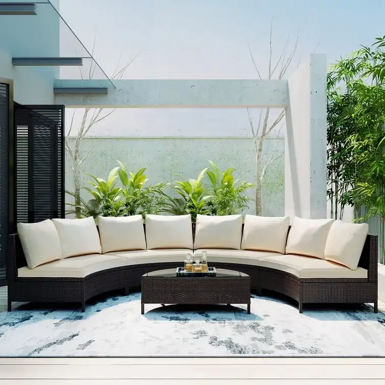 Patio Sofa Set 8 - Person Seating Group with Cushions