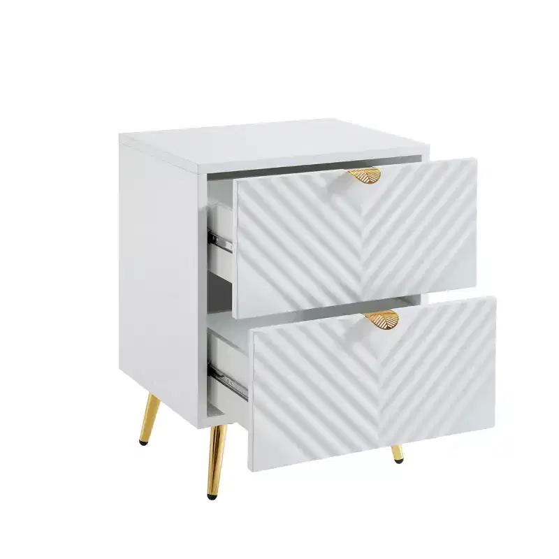 Probe Hues High Gloss Nightstand with 2 Drawer and Wave-pattern Detailing