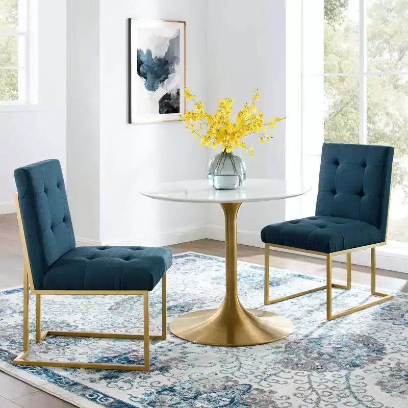 Set of 2 Privy Stainless Steel Upholstered Fabric Dining Accent Chairs - Modway