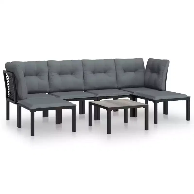 vidaXL Patio Furniture Set Sofa for Garden Lawn Black and Gray Poly Rattan