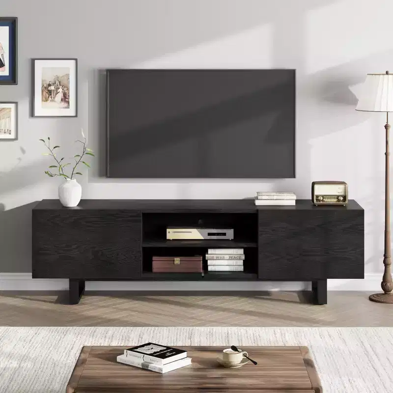 Industrial TV Stand for 80 in, Modern Entertainment Center with 2 Drawers, MDF Media Cabinet w/Elegant Wood Texture