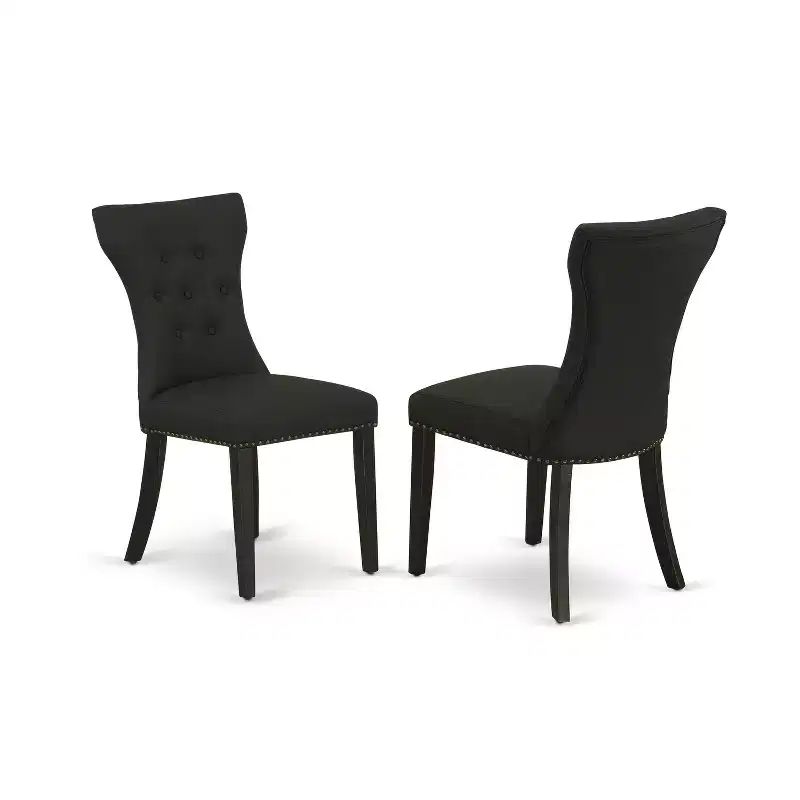 HomeStock Round Dining Set Linen Parsons Chairs Black Finish 36 Inch