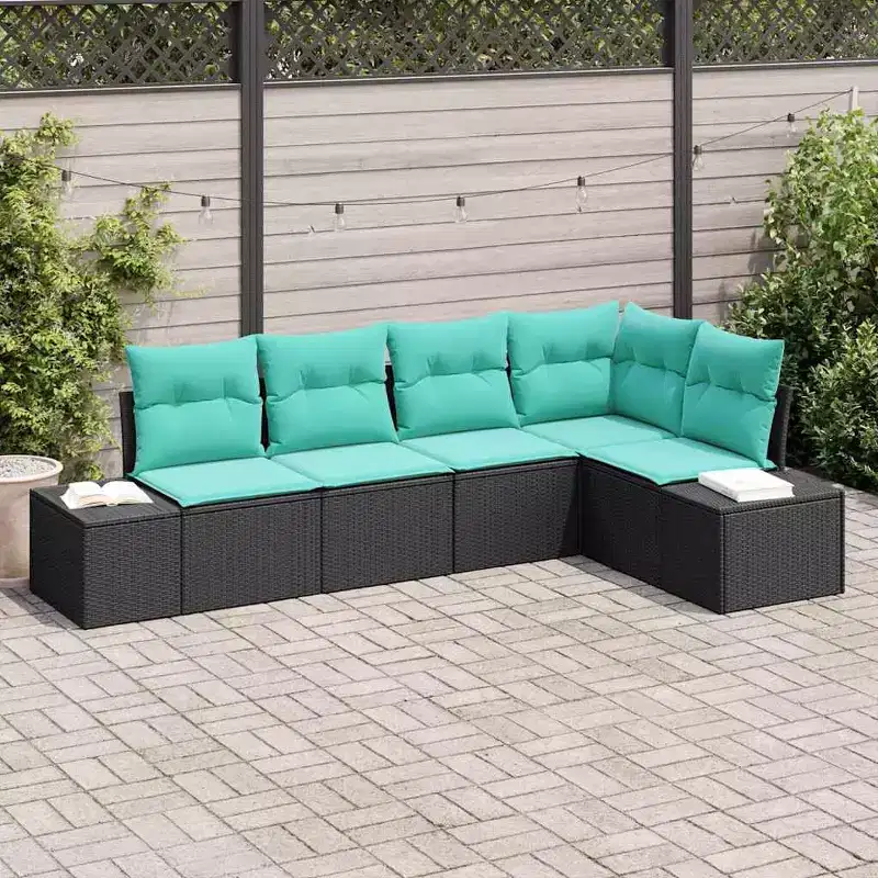 vidaXL Garden Sofa Set with Cushion 5 pcs Black and Turquoise
