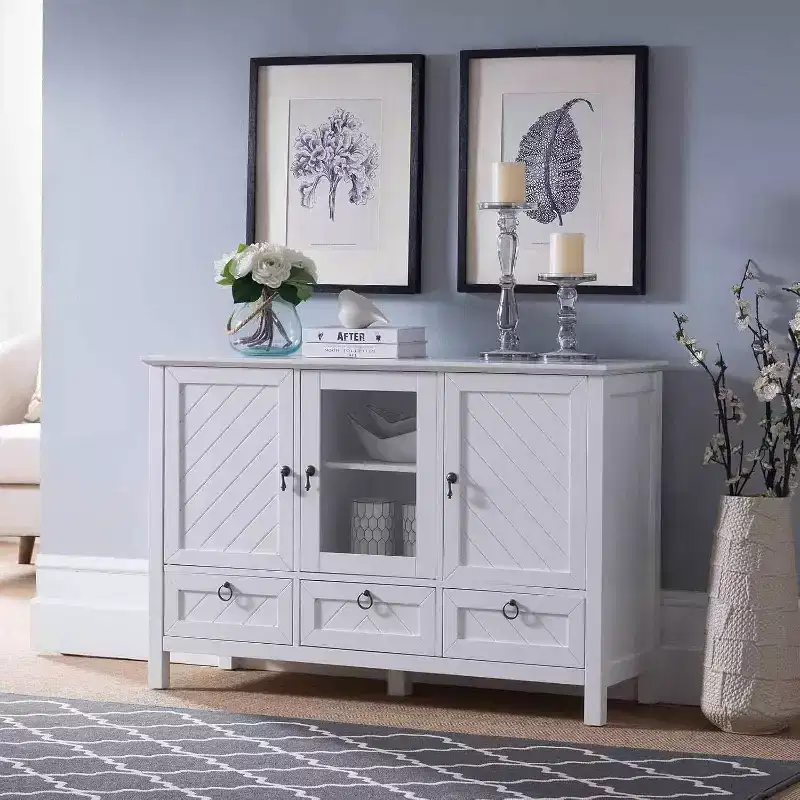 Kings Brand Furniture Evans Sideboard Buffet Console Table Storage Cabinets, White