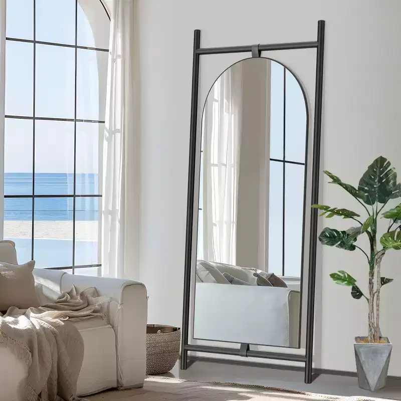 PexFix 31 in. W x 75 in. H Ladder-Style Arched Solid Wood Framed Mirror in Brown