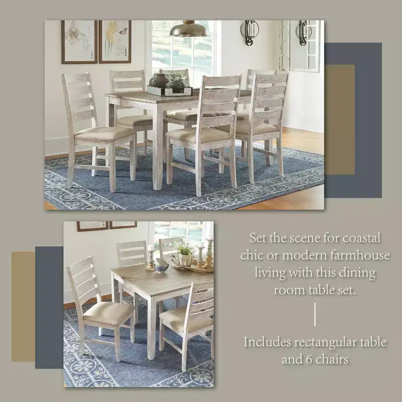 Signature Design by Ashley Set of 7 Skempton Dining Room Table Set Light Brown: Modern 6-Seater Rectangle Non-Extension