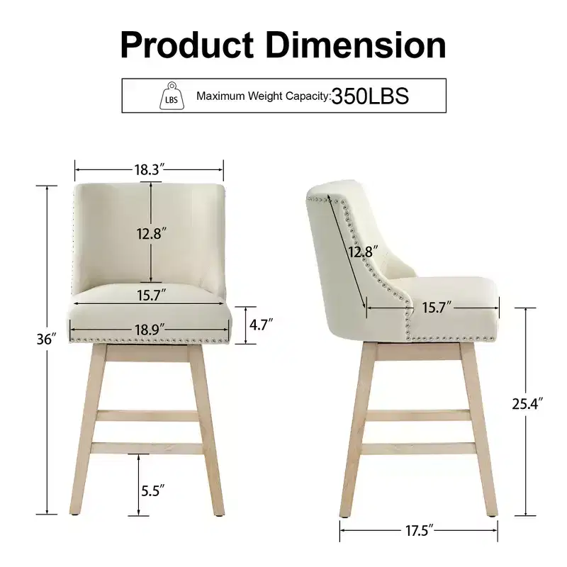 Dyonery modern style kitchen countertop bar chair, 36-inch high bar, linen fabric, rotatable, set of four