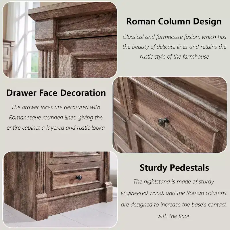 26 Nightstand with Charging, 23.6 Farmhouse Table Open Shelf & 2 Drawers