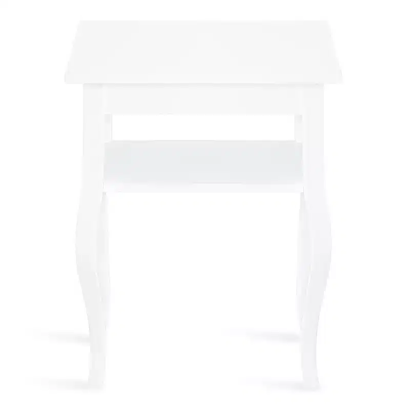 Glam Rectangle Side Table with Cultured Marble Top & Wood Base, 18x12x24, White
