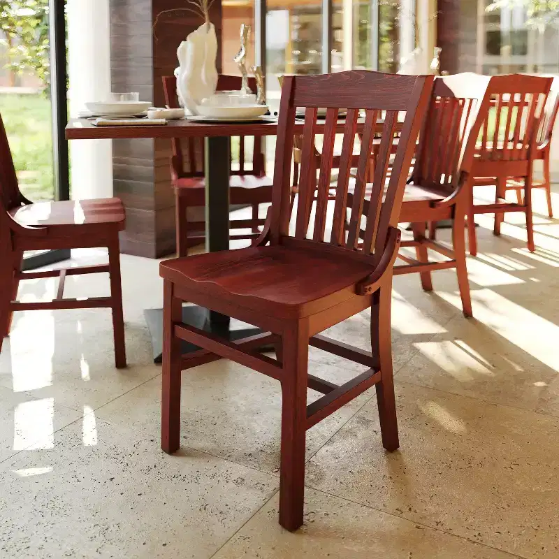 2 Pack School House Back Mahogany Wood Restaurant Chair - Commercial Grade