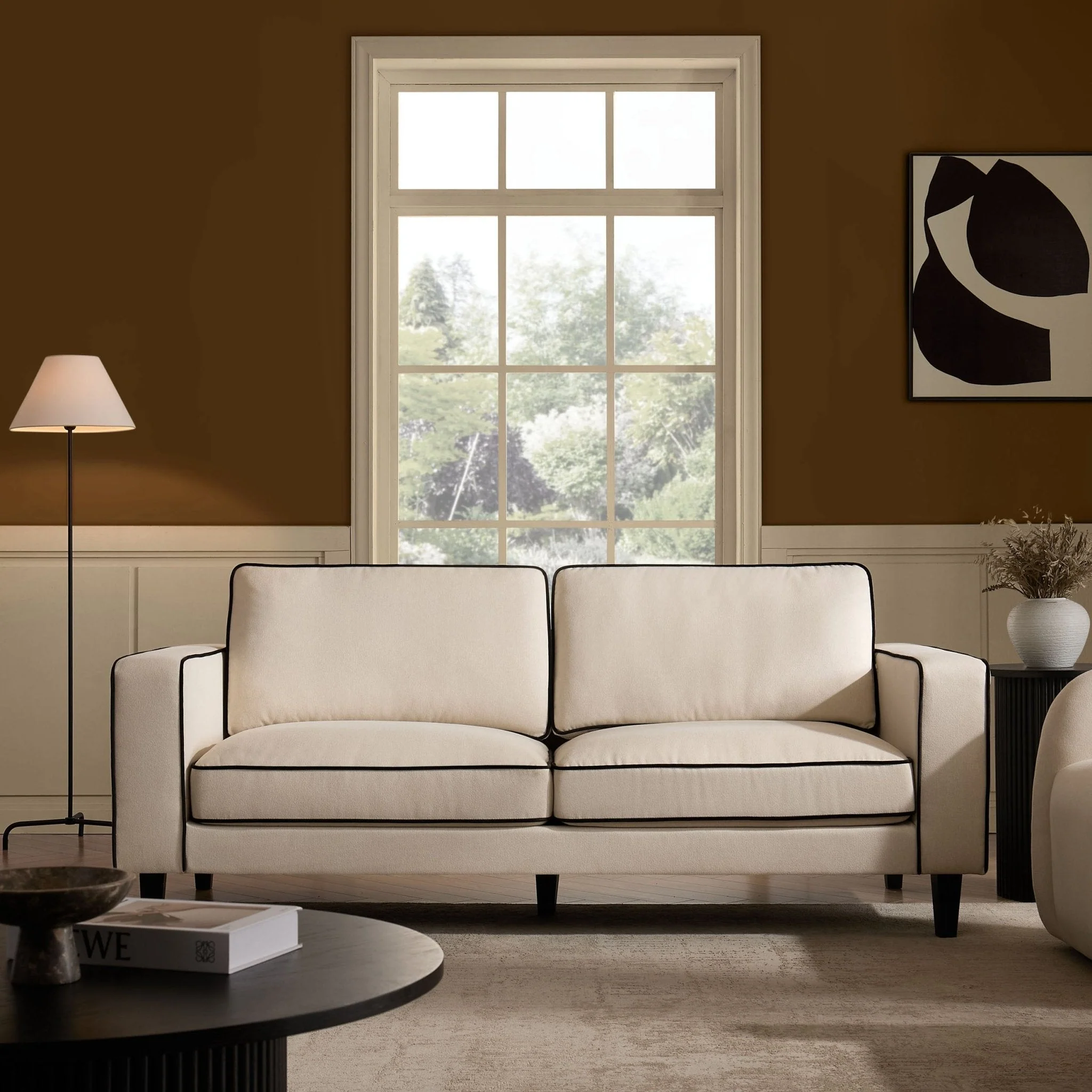 3 Seater Sofa - Cream Linen/Black