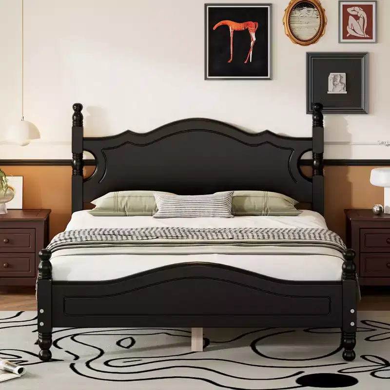 Whisen Queen Size Wood Platform Bed Frame, Platform Bed with Wooden Slat Support