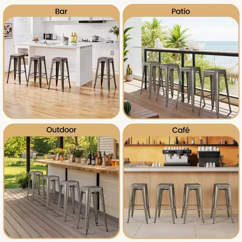 Yaheetech Set of 4 Metal Backless Counter Height Bar Stools Stackable Chairs