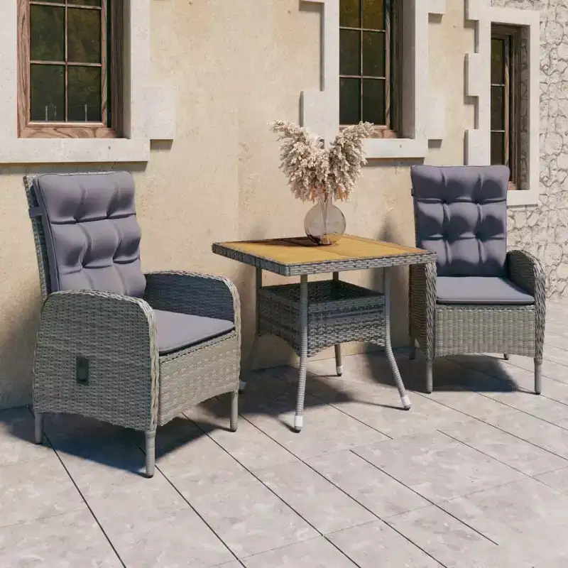 vidaXL Garden Dining Set Grey Poly Rattan Medium Seats Many