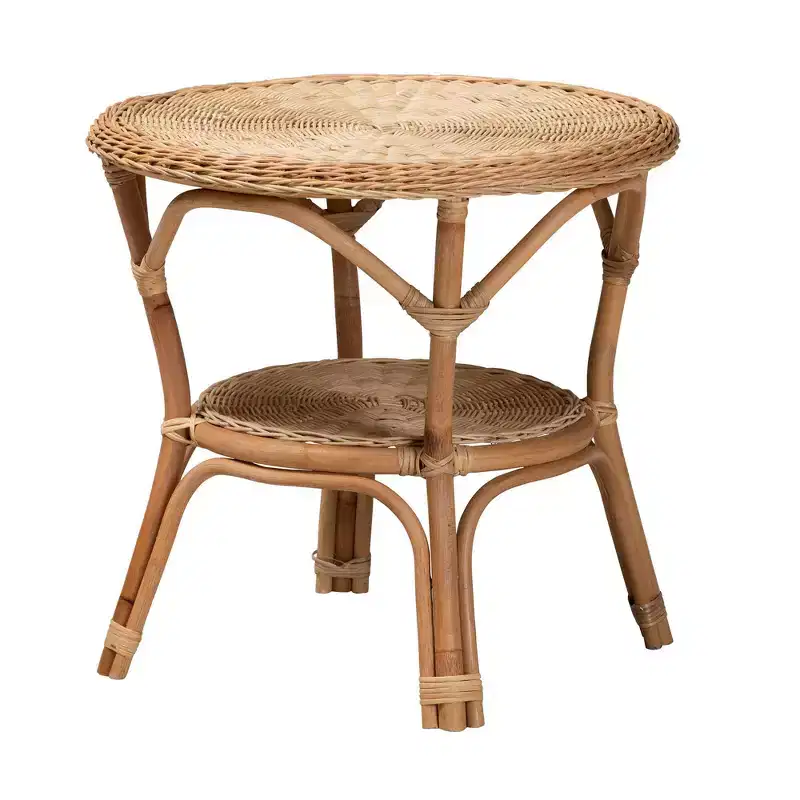 Baxton Studio Abbey Antique Rattan Coffee Table Natural Brown: No Assembly, 4 Point Leg Design, 22.4" Height