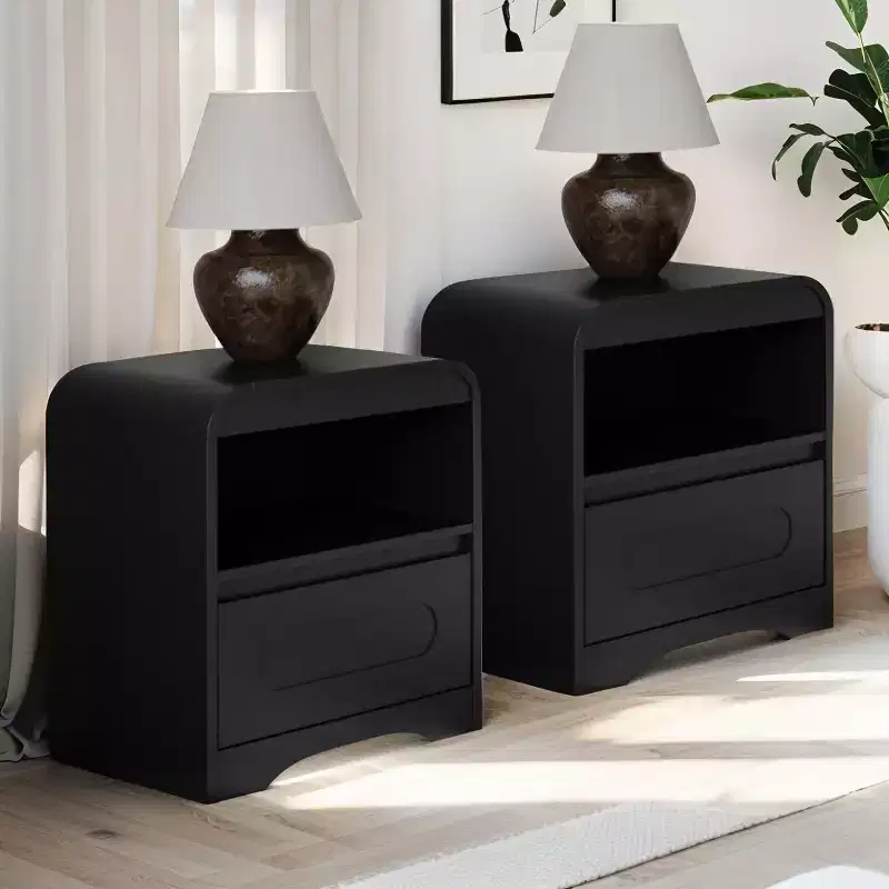 SOLACE FURNITURE Nightstand Set of 2, Nightstand with Drawer Storage and Open Compartment for Bedroom Sofa Office