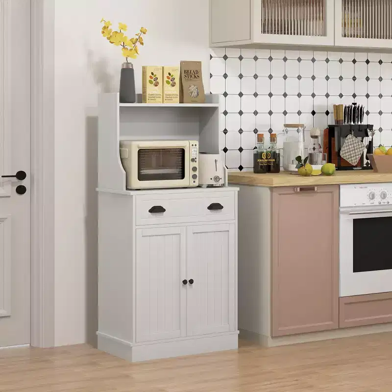 Kitchen Microwave Cabinet with Drawer, Cabinet and Adjustable Shelf, Buffet Cabinet with Hutch for Dining Room