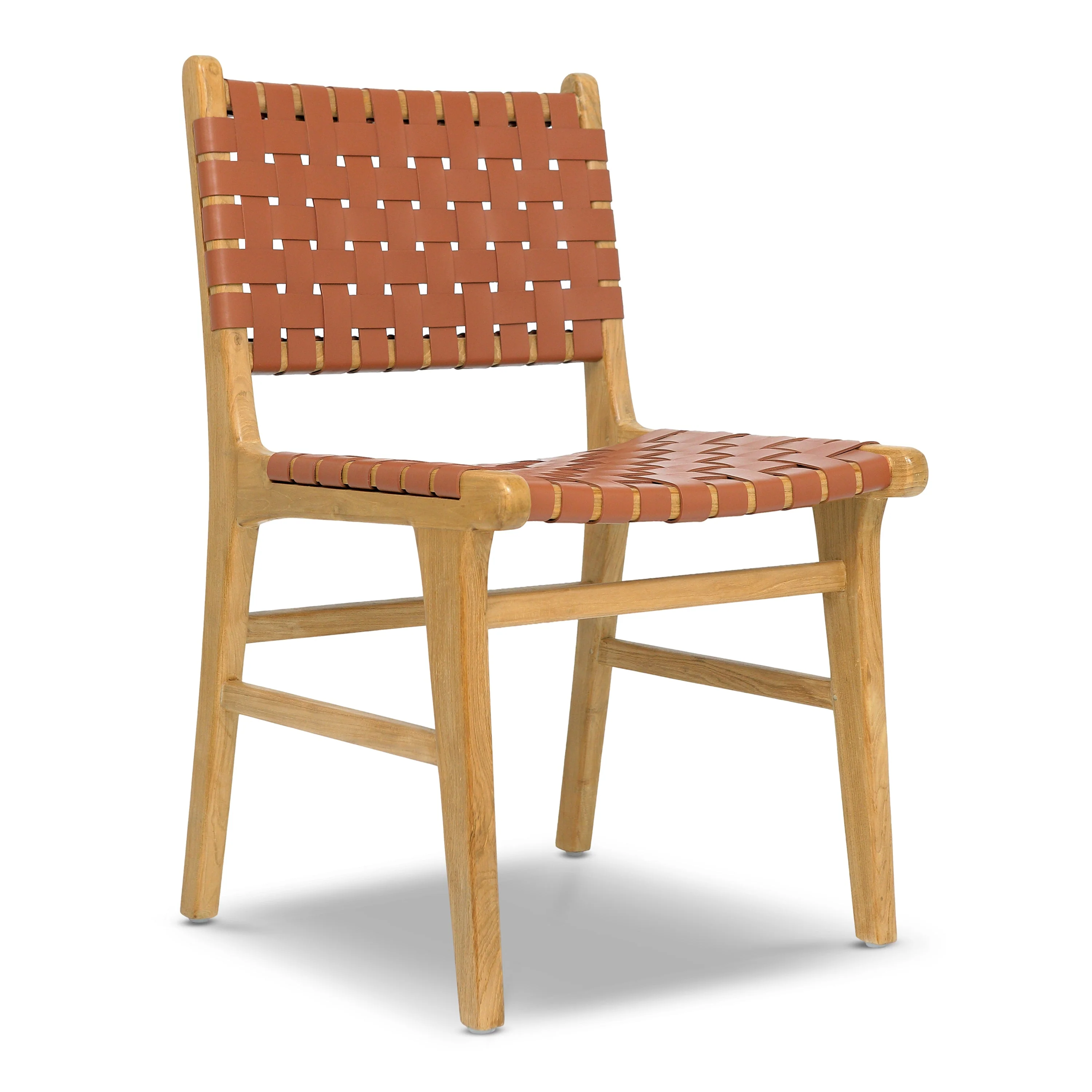 Modern Fauve Tan Teak & Leather Dining Chair with Kiln-Dried Wood