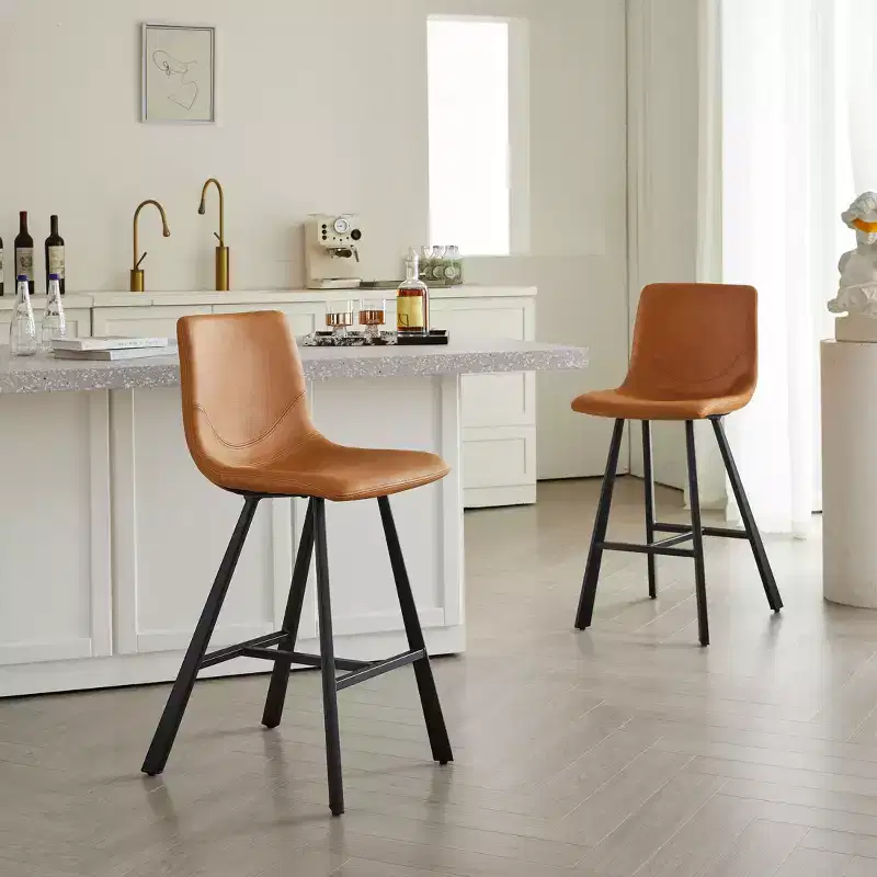 Okak Modern Set of 2 Bar Stools Kitchen Island Chairs with Ergonomic Curved Backrest & Footrest,Faux Leather Counter Stools