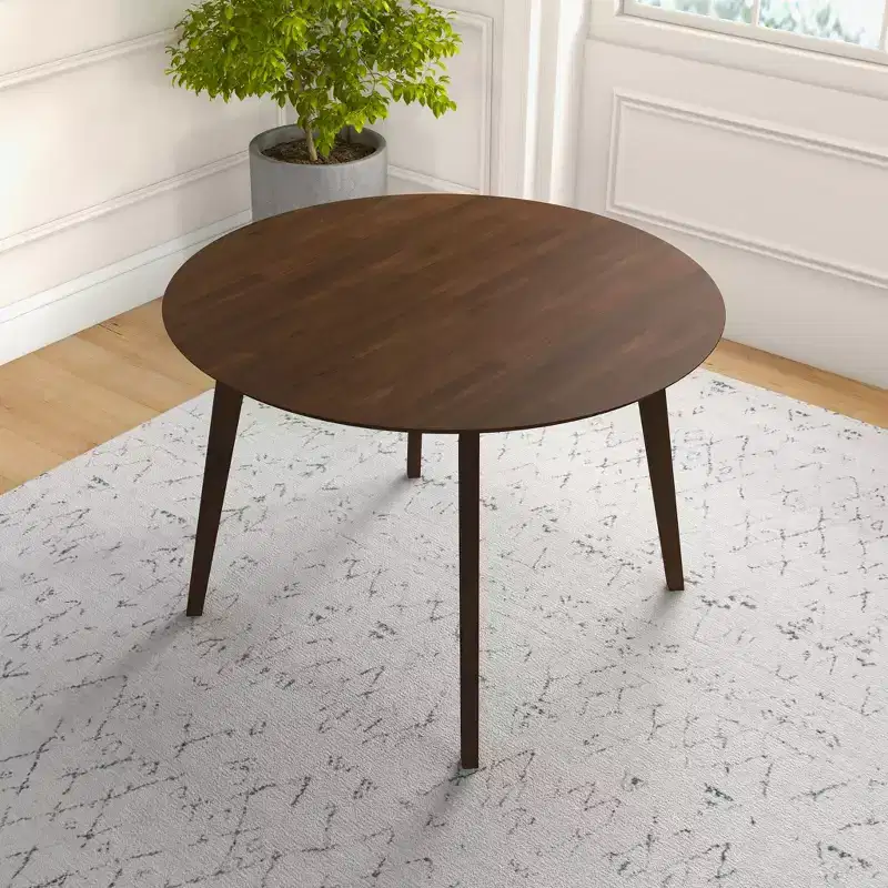 48 Mid-Century Walnut Solid-Wood Dining Table  Kid-Safe Beveled Edge, Seats 4, Brown Stain Finish