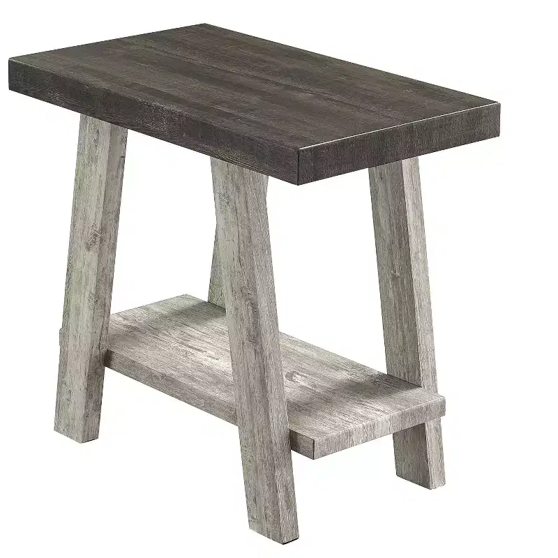 Athens Contemporary Two-Tone Wood Shelf Side Table in Weathered Walnut and Gray