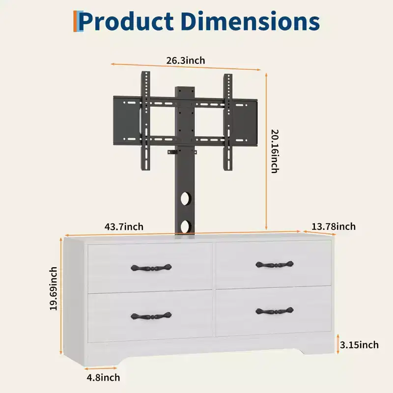 Modern Adjustable TV Stand Dresser for 32-85 Inch TVs, 4 Large Drawers & 6 Rattan Storage Drawers, Media Console for Living Room and Bedroom