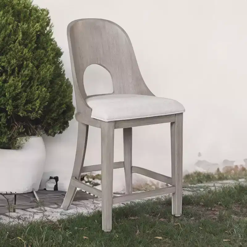 Counter Height Chair Set of 2, Curved Cut Out Back, White Wash