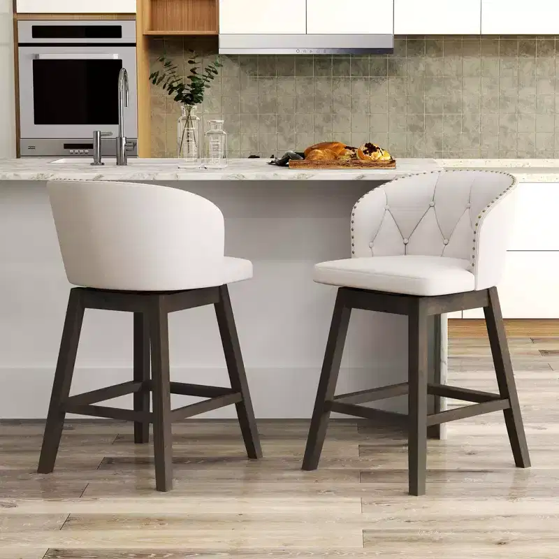 Costway 2/4 PCS Counter Height Bar Stools Fabric Upholstered Island Stools with 360 Swivel Seat Beige