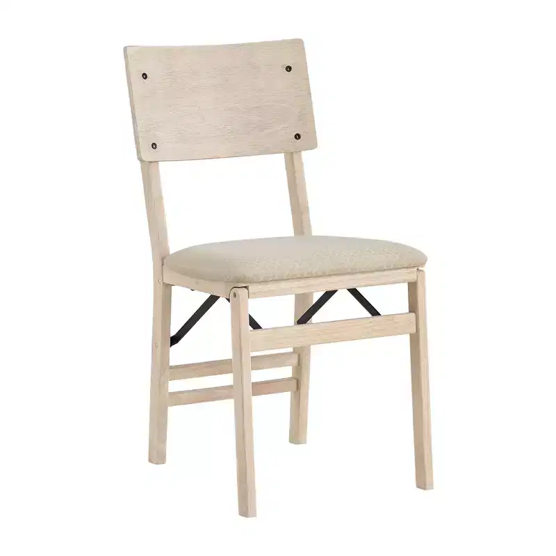 Stakmore Aztec Curved Back Premium Solid Wood Dining Table Folding Chair Set with Fabric Padded Upholstered Seat, Set of 2, Unfinished