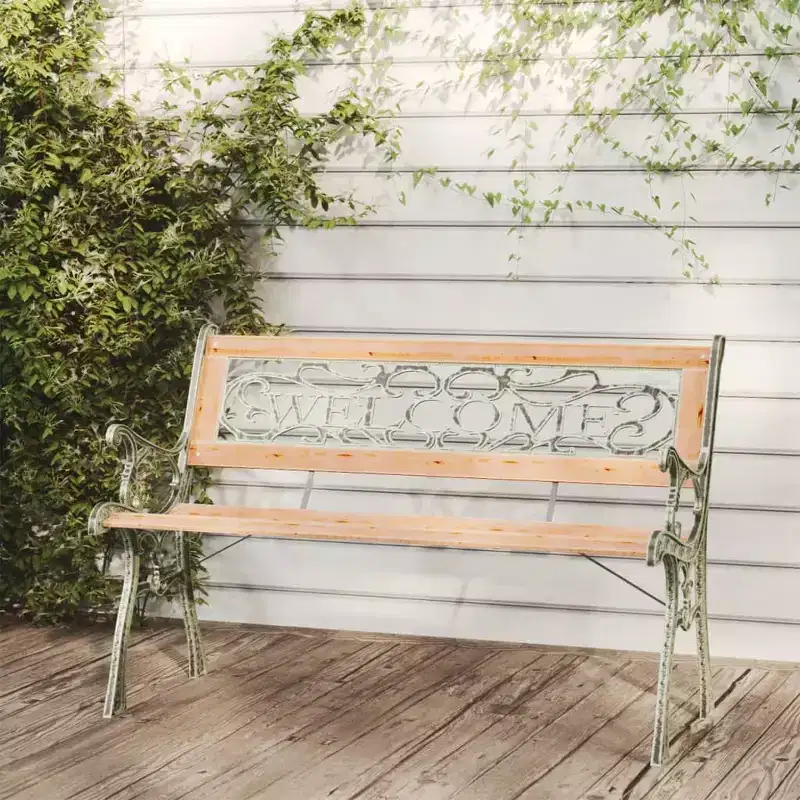 vidaXL Garden Bench Wood Brown, Black Wood, Wrought Iron, PVC Standard