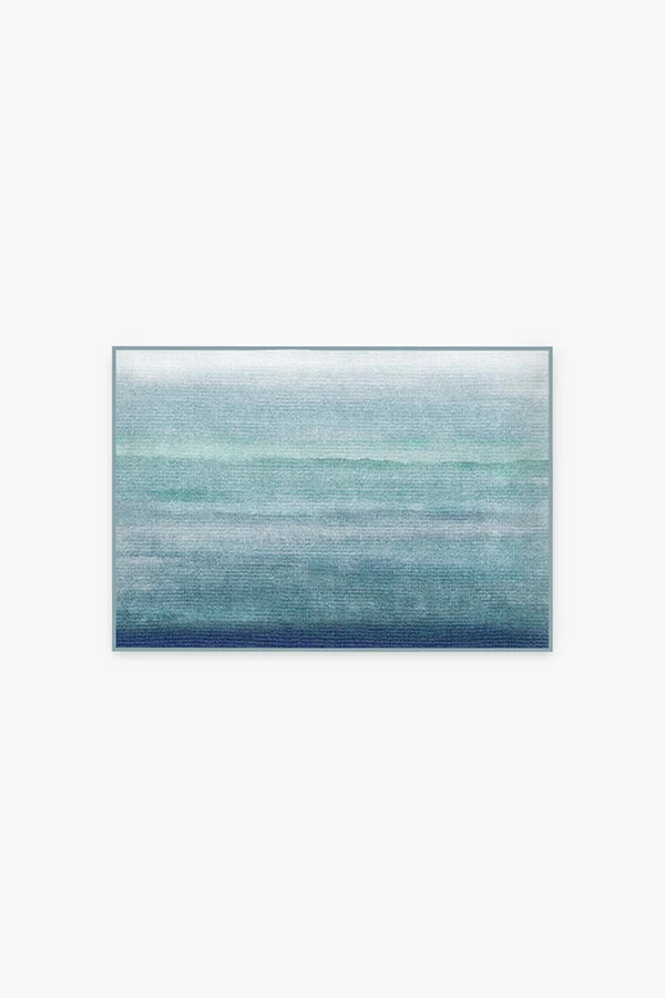 Tufted Bath Mat with Washable Ocean Blue Gradient Texture for Bathroom