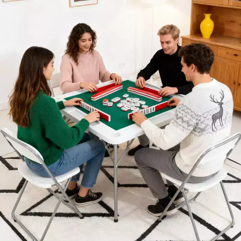Mahjong Table , 4 Player Folding Domino Table with Wear-Resistant Green Tabletop, Portable Square Card Desk for Mahjong Poker Puzzles