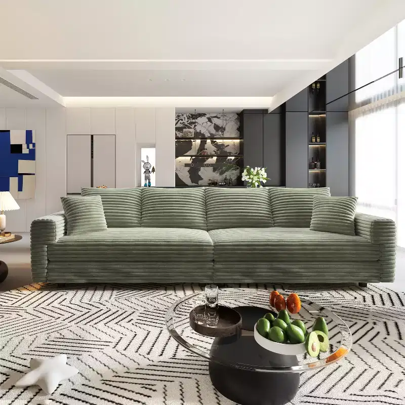 Modern 4 Seat Confy Upholstered Sofa with Soft Pillows Convertible Deep Seat Sofa for Living Room Bedroom Green