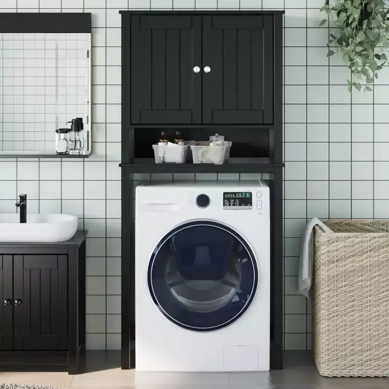 vidaXL BERG Washing Machine Cabinet Black 29.9x10.6x64.8 Solid Wood