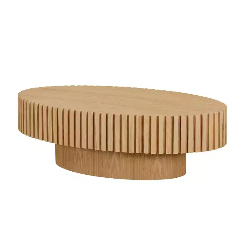MAYEERTY 43.7 Inch Modern Oval Coffee Table, Handcrafted Center Table with Sturdy Pedestal for Living Room Bedroom Small Space