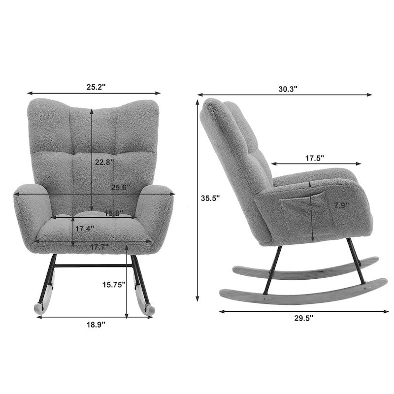 Rocking Chair Upholstered Glider Rocker Rocking Accent Chair Padded Seat with High Backrest Armchair