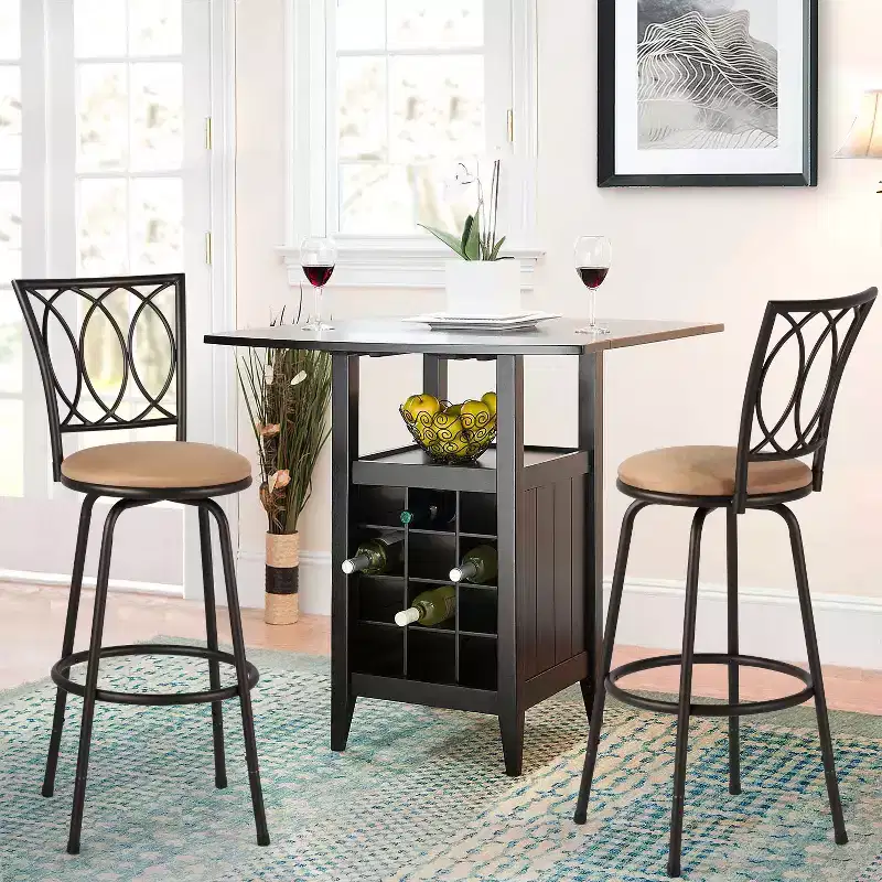 VECELO Bar Stools Adjustable Height Set of 2, 24/29 Swivel Counter Stools with Upholstered Seat, Steel Bistro Pub Chairs