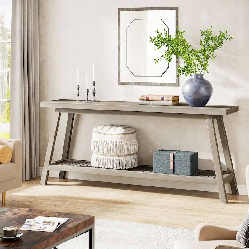 70.9 Inches Farmhouse Console Entryway Table 2 Tiers Narrow Long Behind Couch Sofa Table