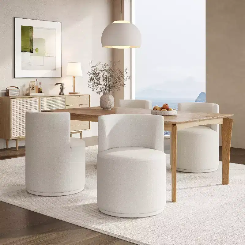 Christopher Knight Home Morrick 5 Piece Mid-Century Modern Swivel Upholstered Dining Chairs with Rubberwood Dining Table
