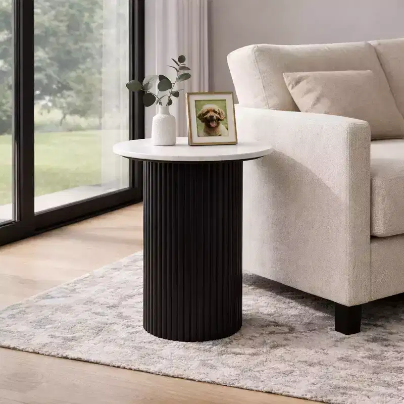 Contemporary Round Wood End and Side Table for Home Accent - Functional Night Stand or Bedside Drink Table for Bedroom and Room - 23, Black & White