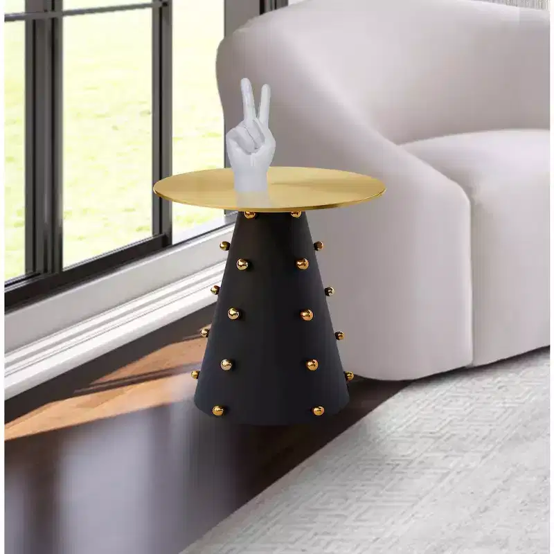 Raven Black & Gold Round End Table